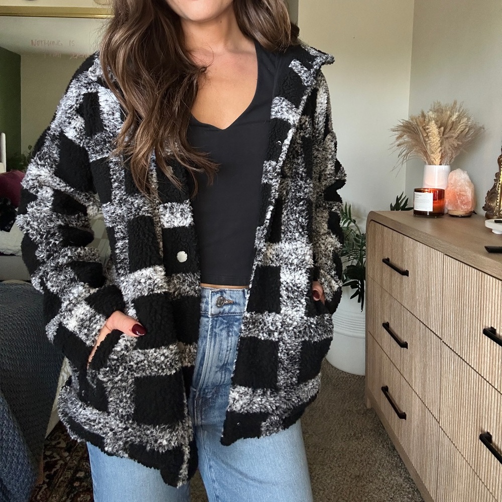 Roxy Checkered Sherpa Winter Coat Small